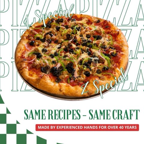 Z Special pizza with sausage, peppers, onions and olives