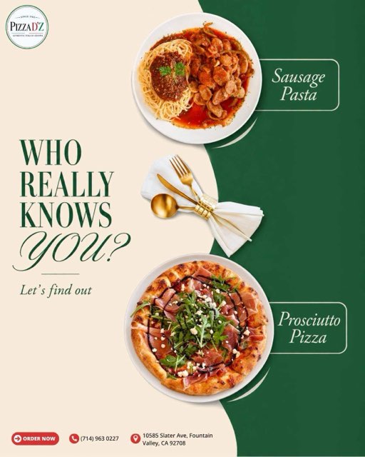 Sausage pasta and prosciutto pizza